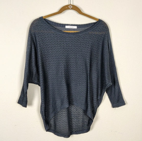 Nicolette charcoal gray open knit dolman sweater - Picture 1 of 6